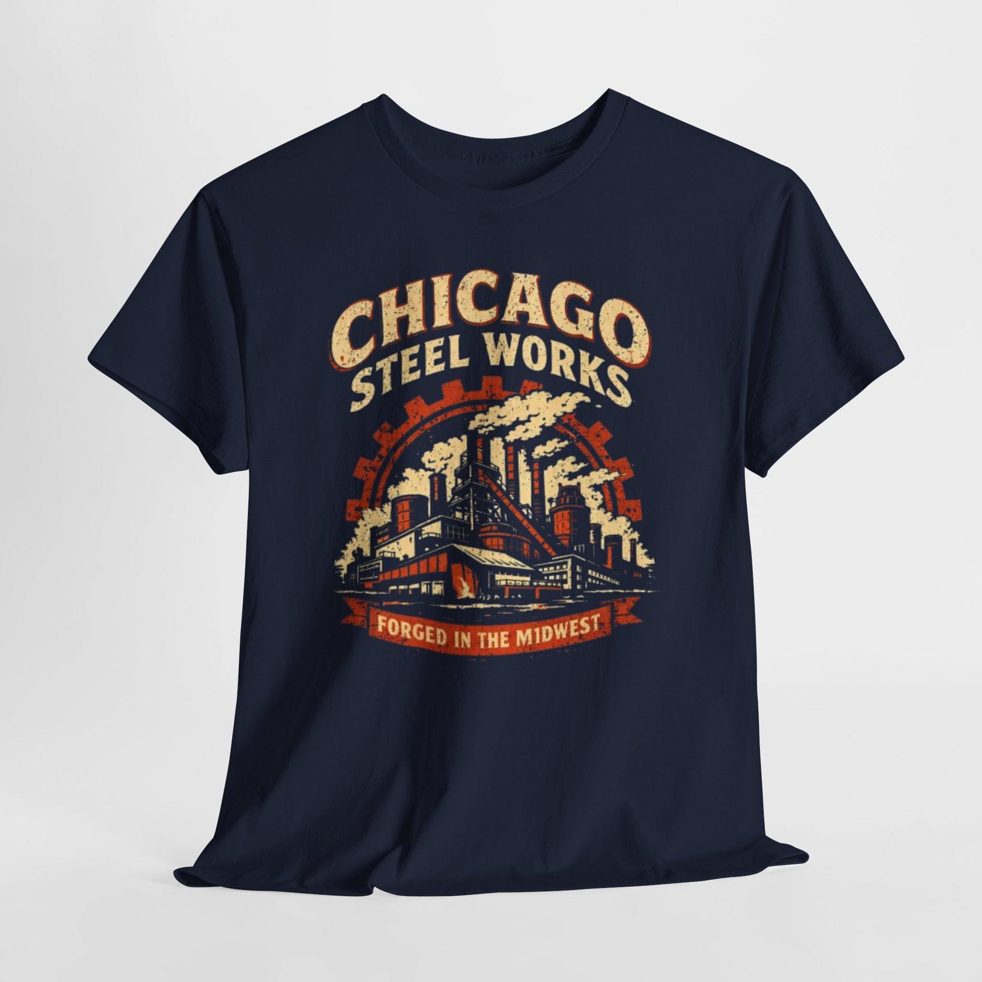 Lavender Chicago Steel Works Tee — "Forged in the Midwest" Vintage Industrial T-Shirt