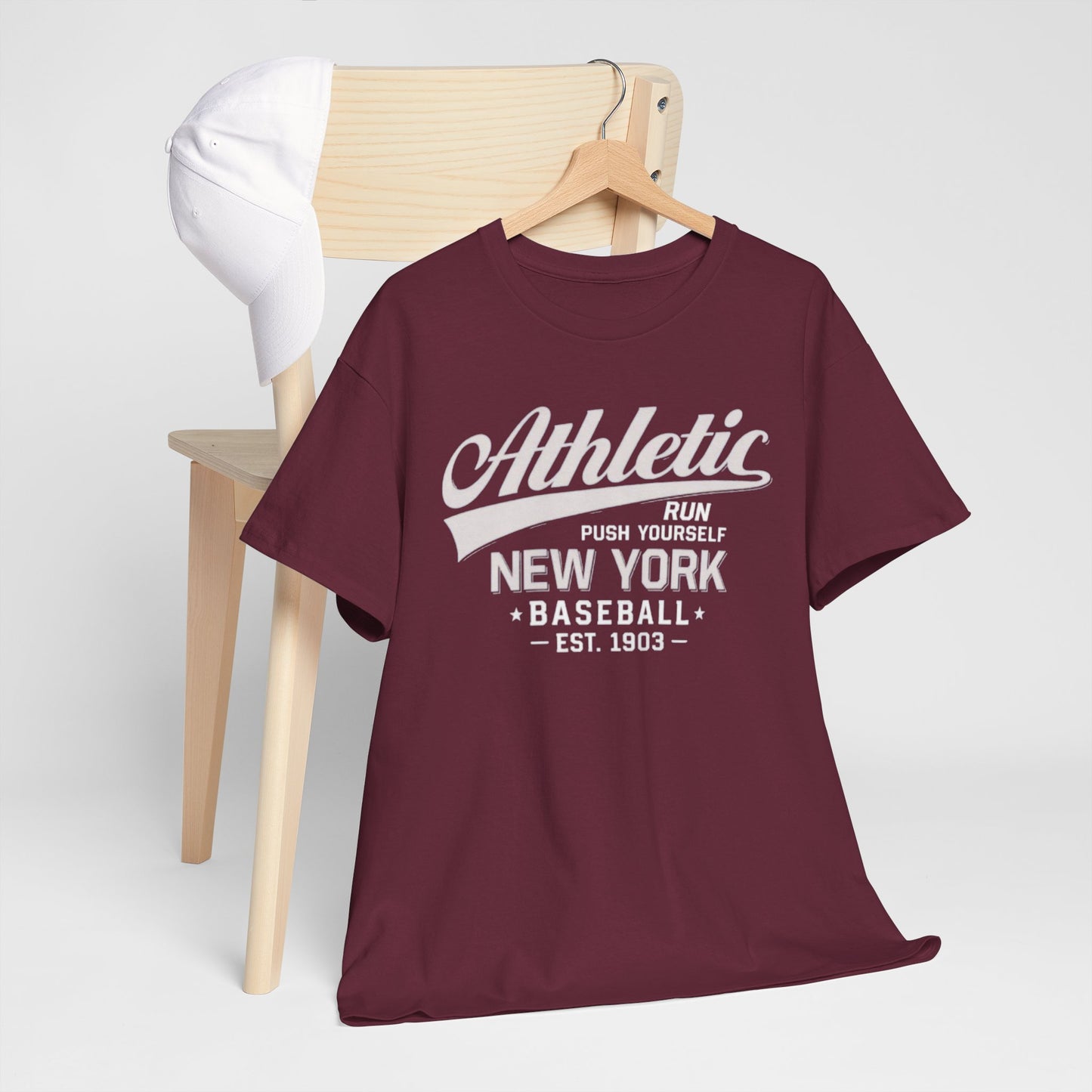 Athletic New York Baseball Tee — 'Athletic: Run, Push Yourself' Vintage Sport T-Shirt