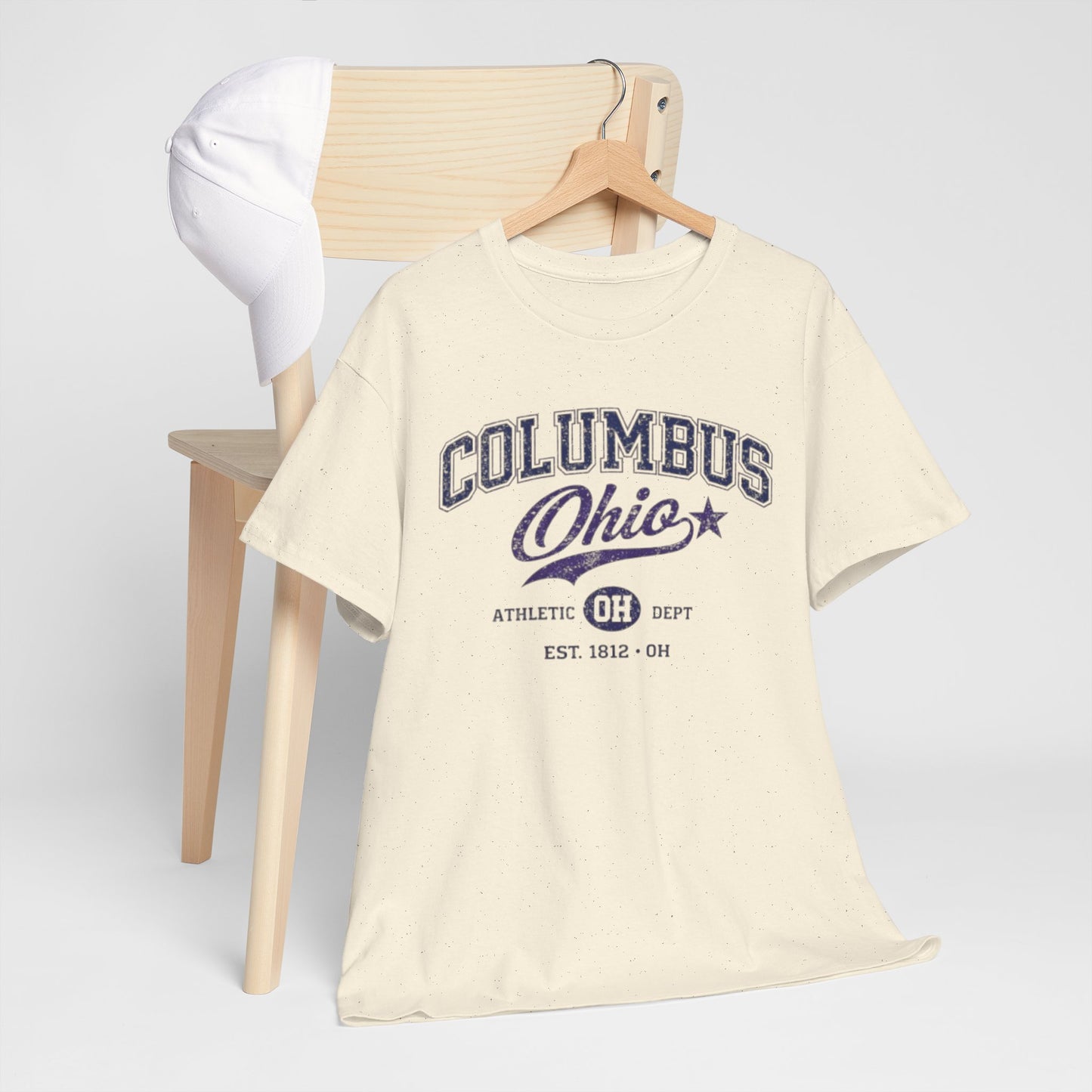 Antique White Columbus Ohio Athletic Tee – Vintage Collegiate Graphic T-Shirt