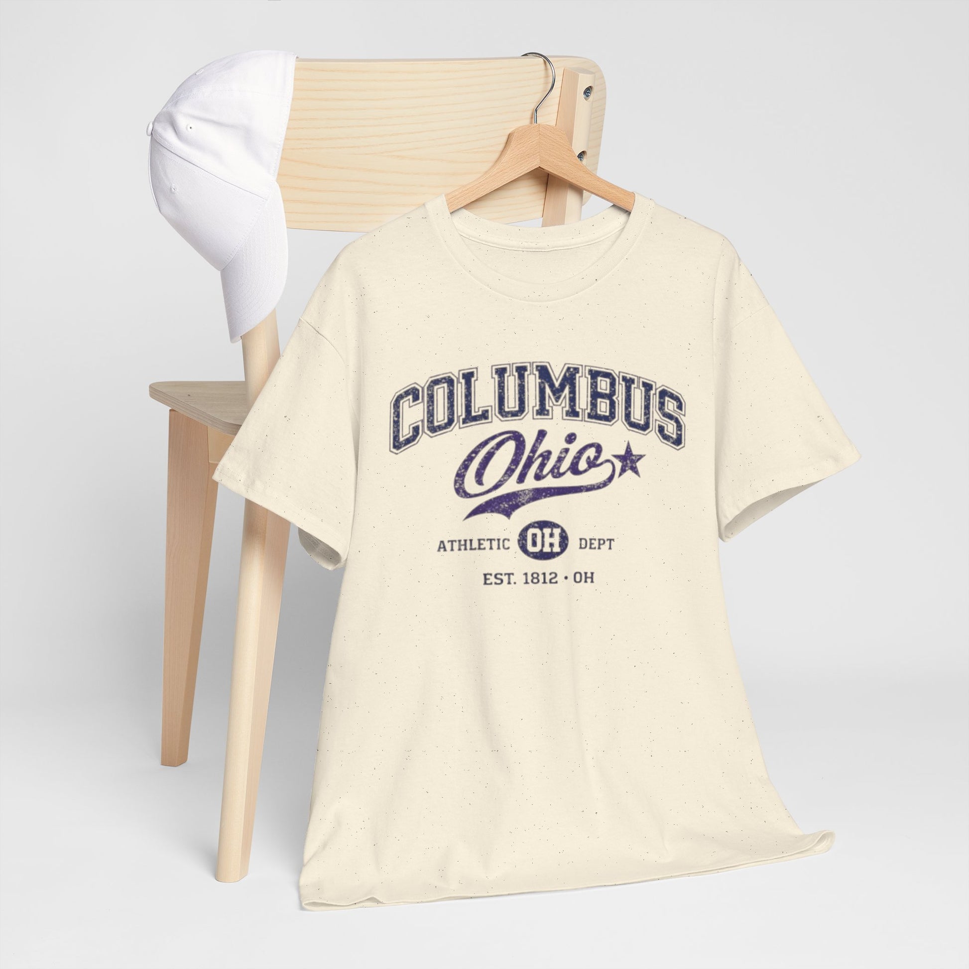 Antique White Columbus Ohio Athletic Tee – Vintage Collegiate Graphic T-Shirt