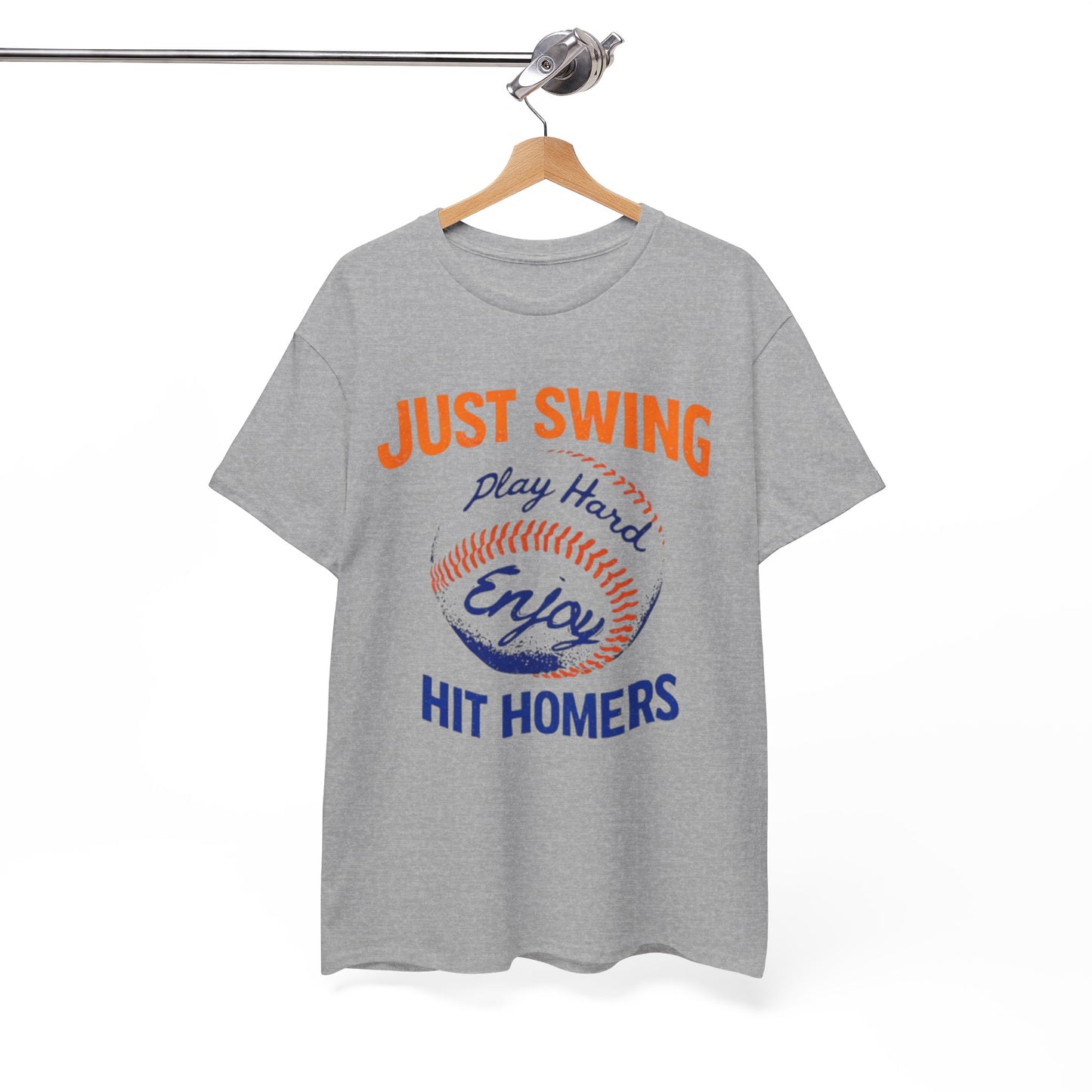 New York Baseball T-Shirt — "Just Swing, Play Hard, Enjoy, Hit Homers" Graphic Tee