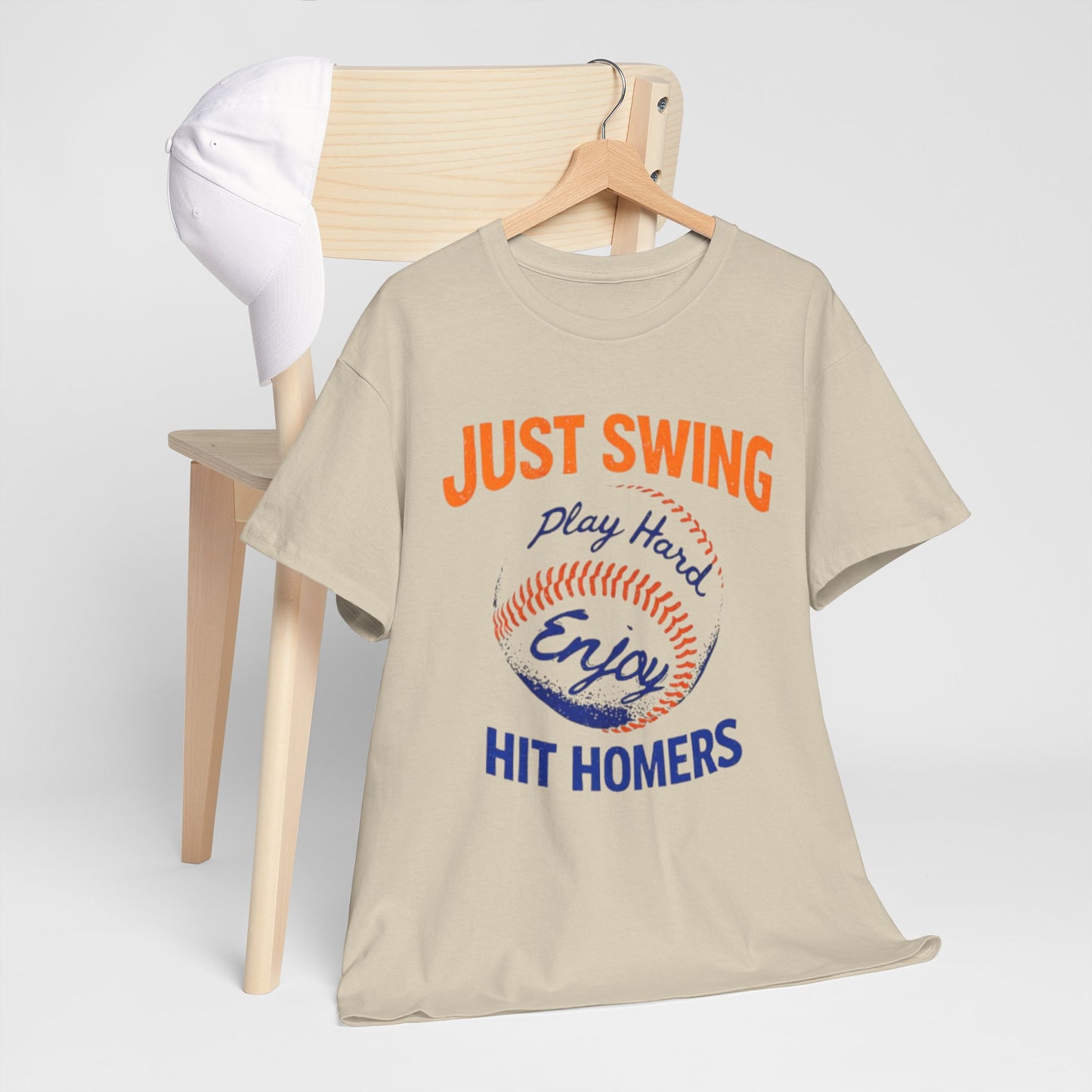 New York Baseball T-Shirt — "Just Swing, Play Hard, Enjoy, Hit Homers" Graphic Tee