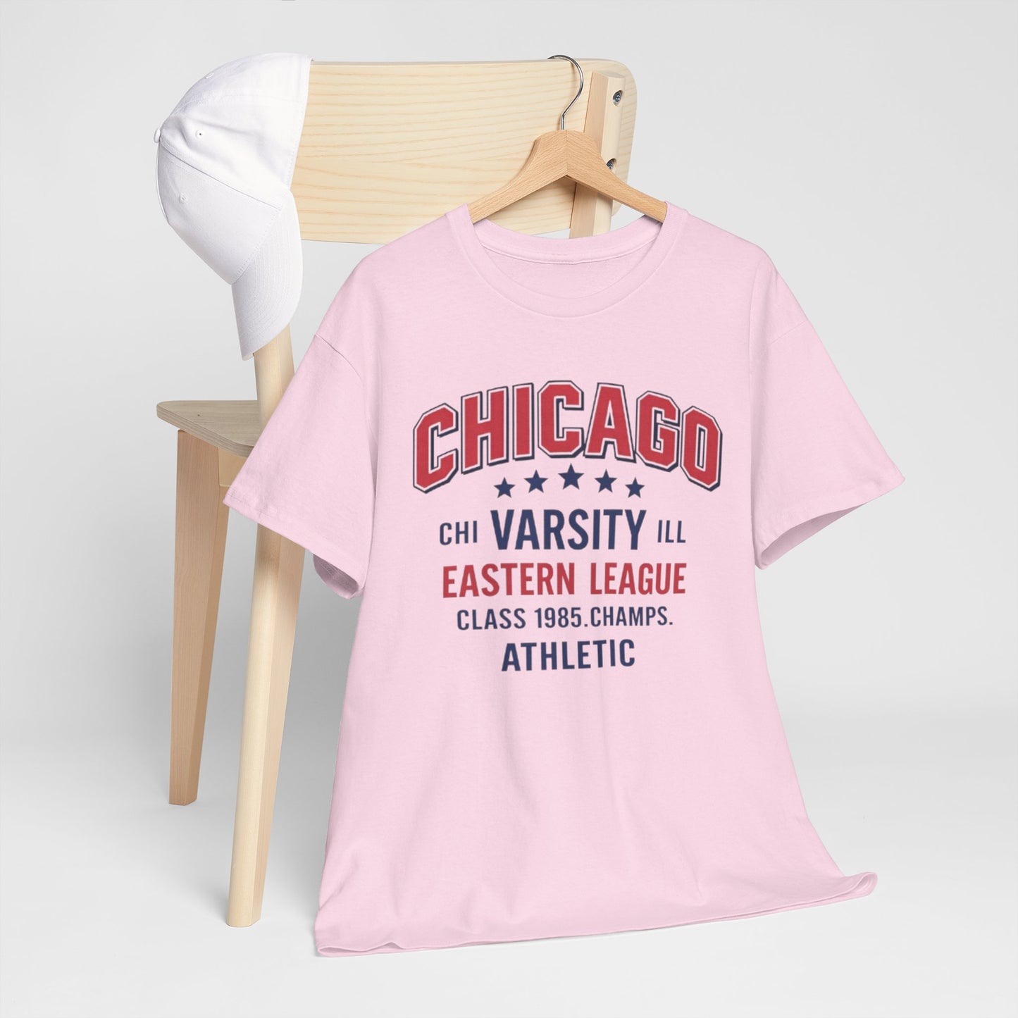 Misty Rose Chicago Varsity Athletic T-Shirt — Eastern League Class 1985 Retro Tee
