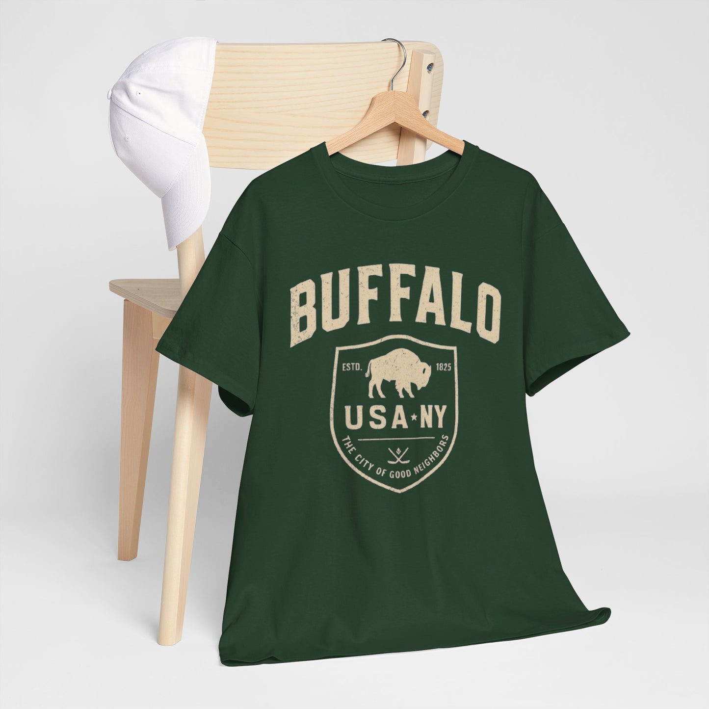Buffalo USA-NY Shield T-Shirt — Vintage Buffalo Emblem Tee