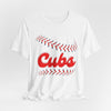 Lavender Cubs Baseball Tee — Vintage Script Baseball Stitch Design