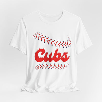 Lavender Cubs Baseball Tee — Vintage Script Baseball Stitch Design