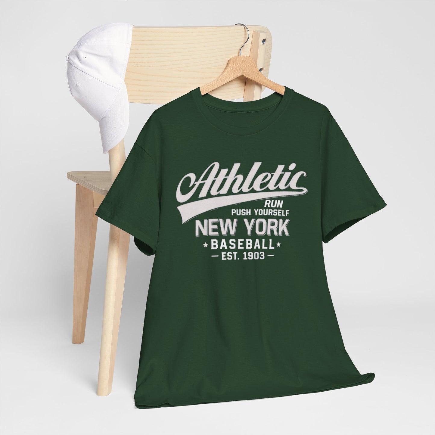 Athletic New York Baseball Tee — 'Athletic: Run, Push Yourself' Vintage Sport T-Shirt