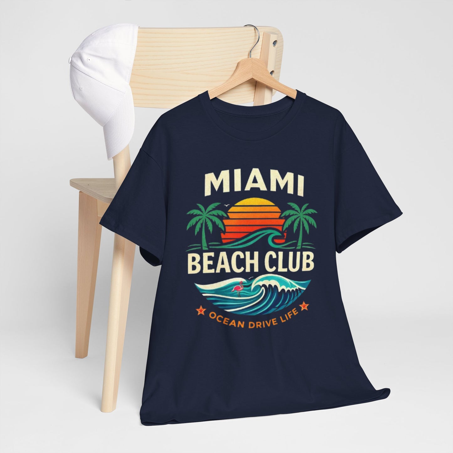 Miami Beach Club Graphic T-Shirt – Ocean Drive Life Palm Tree Sunset Tee