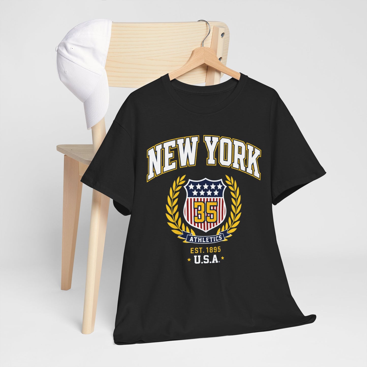 Dark Slate Gray New York Athletics Crest T‑Shirt — USA 1985 Vintage Collegiate Tee
