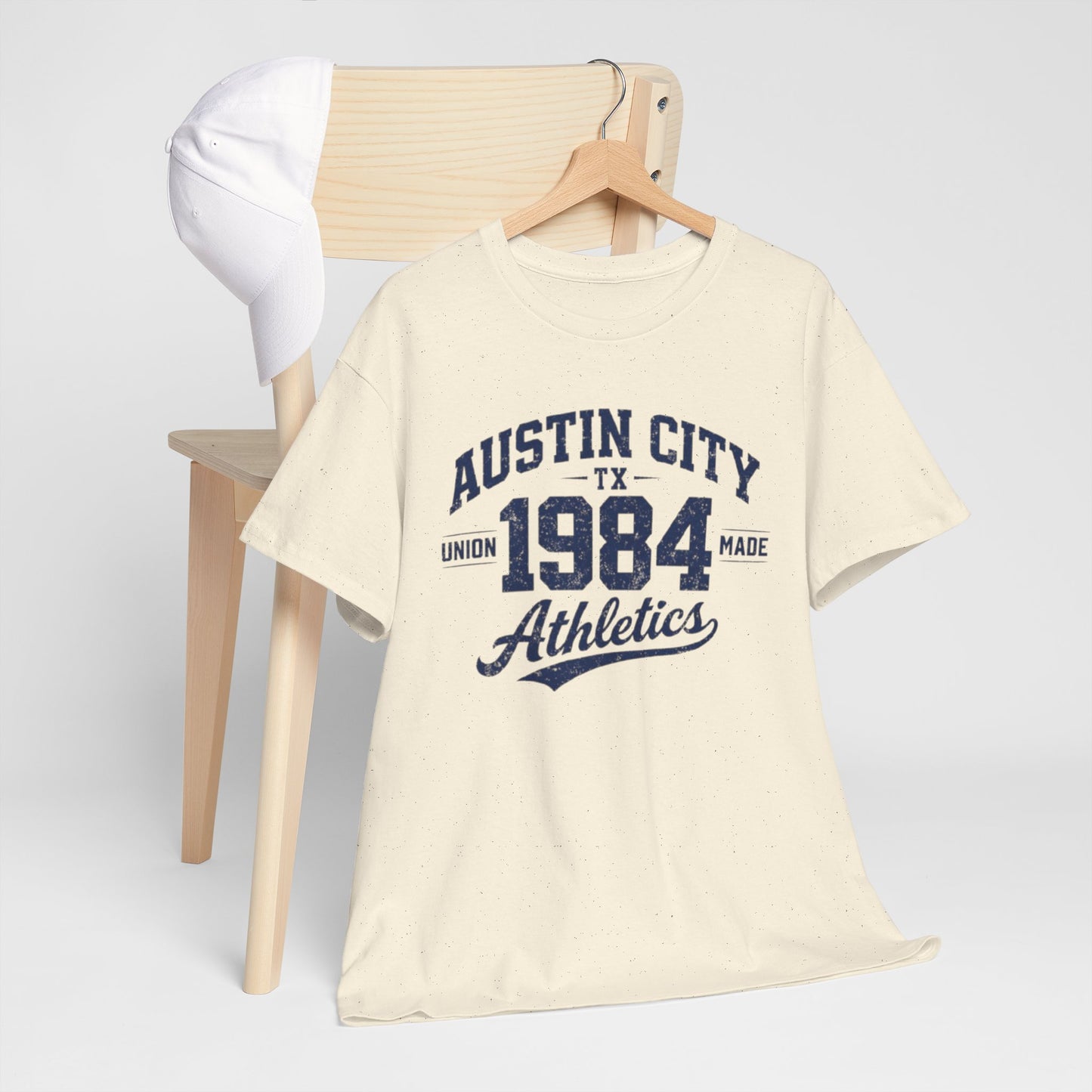 Antique White Austin City 1984 Athletics Tee — Vintage Collegiate Graphic T-Shirt
