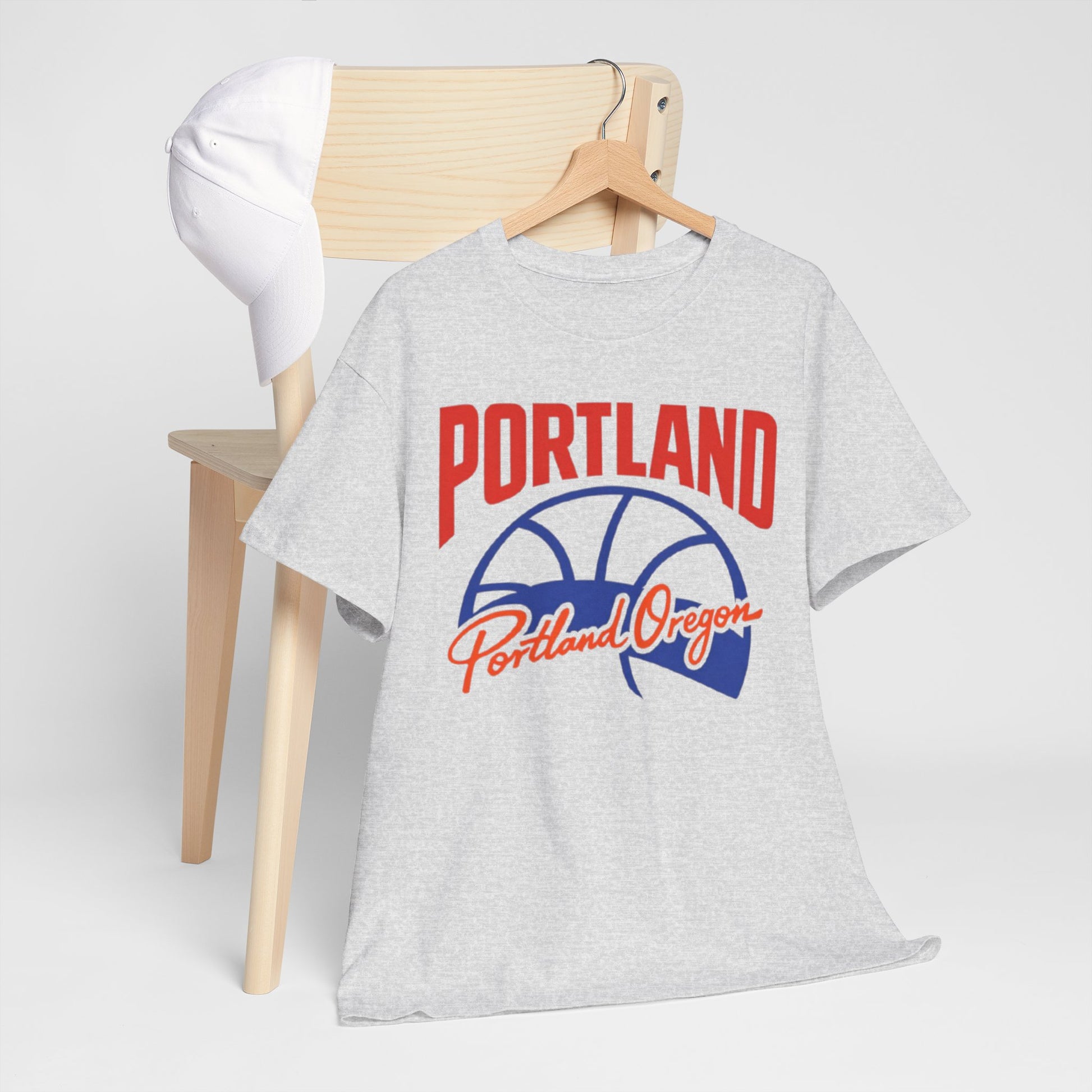 Light Gray Portland Basketball T-Shirt — "Portland Oregon" Retro Hoop Tee