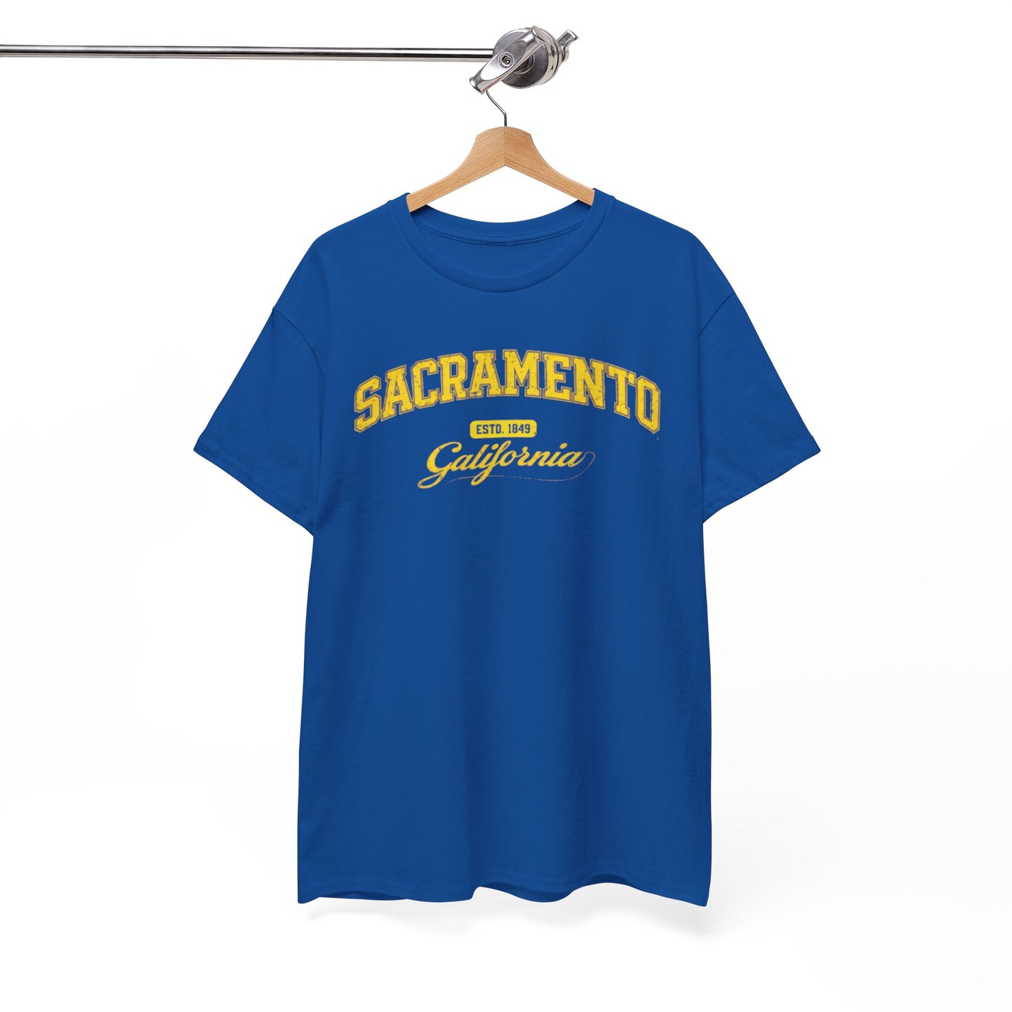 White Smoke Sacramento California Vintage Arc Tee — Retro Yellow College-Style T-Shirt