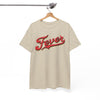 White Smoke Indiana Fever Retro Script Tee — Vintage Red & Gold Graphic T-Shirt