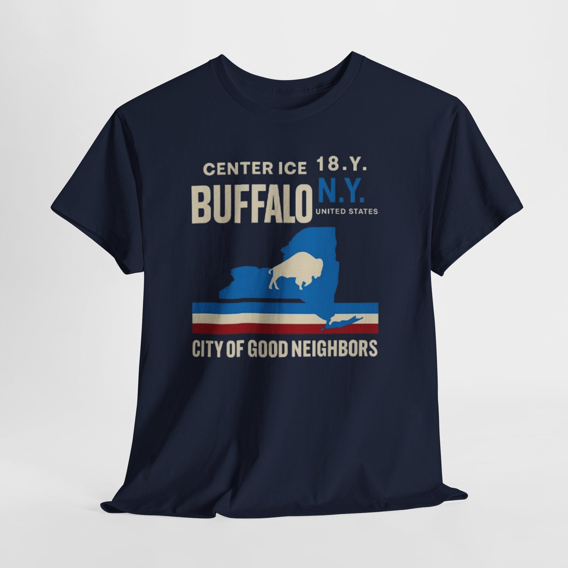 Lavender Buffalo NY City of Good Neighbors T-Shirt — Retro New York State Silhouette Tee