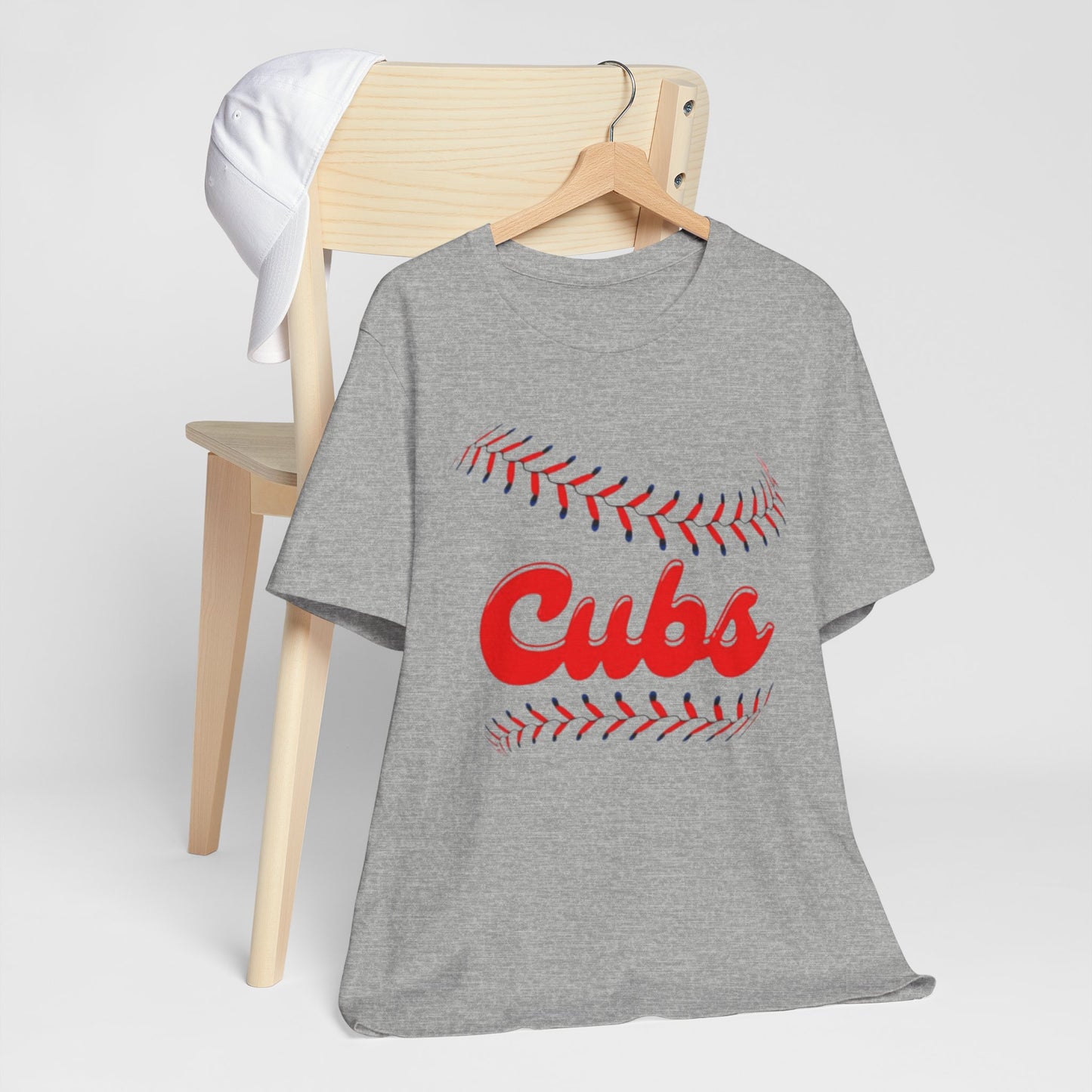 Cubs Baseball Tee — Vintage Script Baseball Stitch Design
