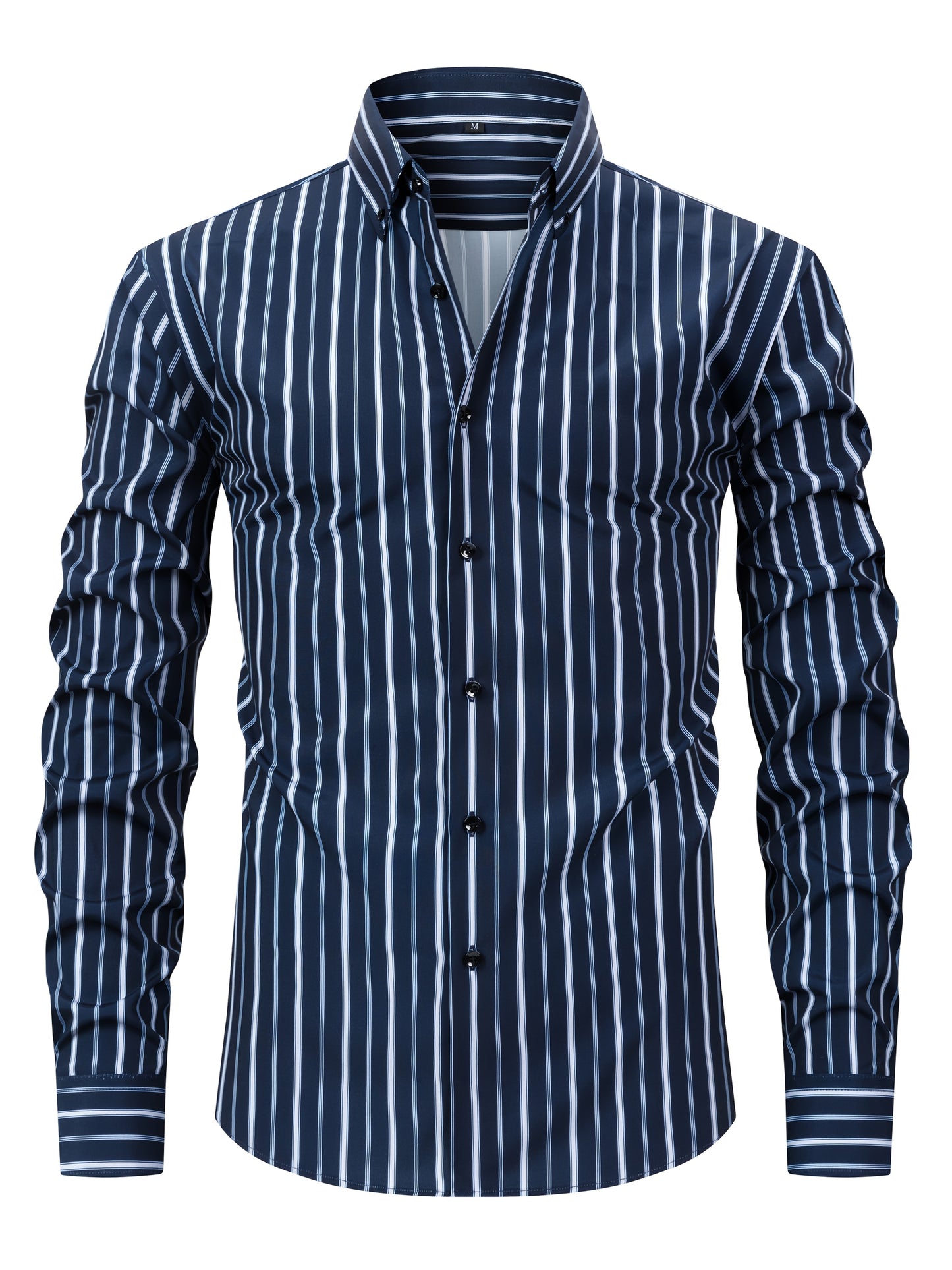 White Smoke Men's New Thin Digital Print Striped Long Sleeve Shirt, Wrinkle-, No Ironing, Versatile Fashion Date Shirt