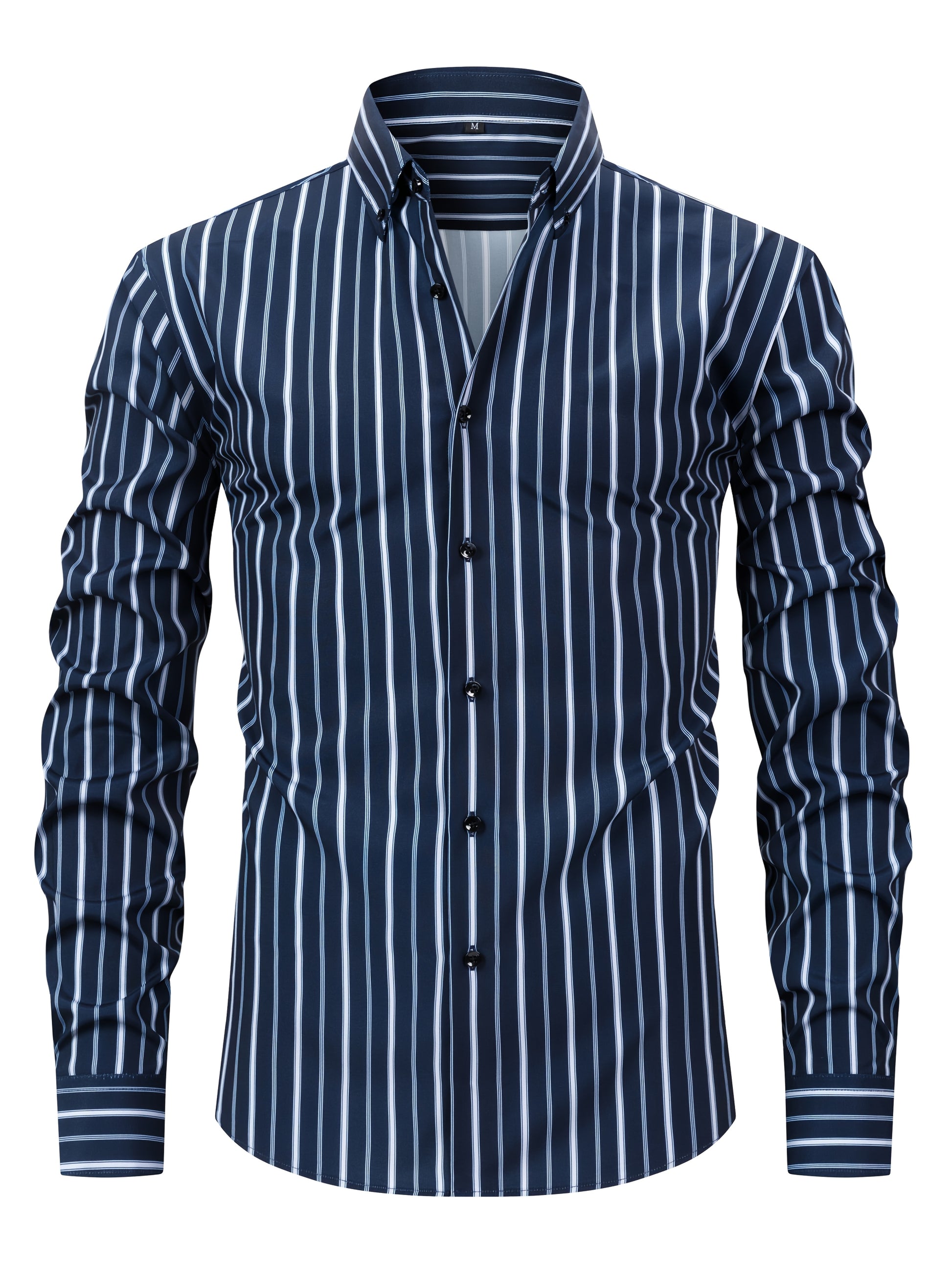 White Smoke Men's New Thin Digital Print Striped Long Sleeve Shirt, Wrinkle-, No Ironing, Versatile Fashion Date Shirt