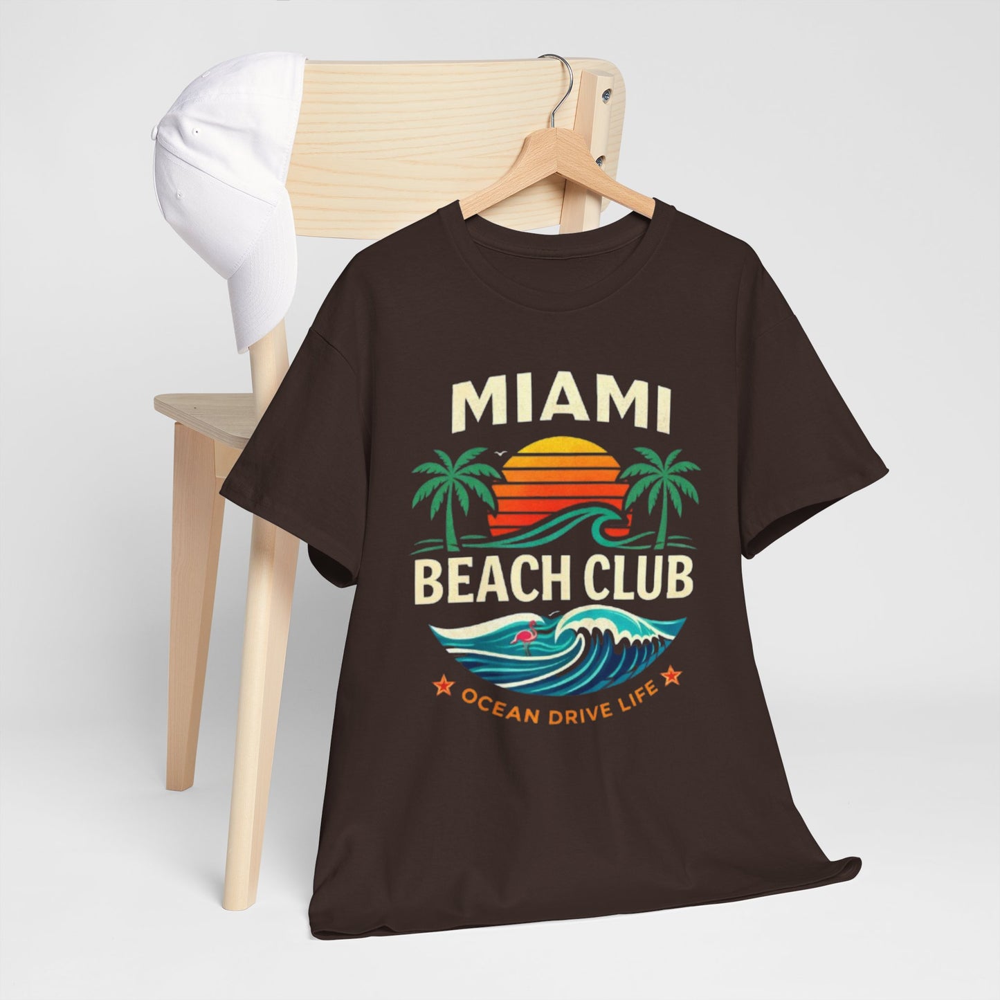 Miami Beach Club Graphic T-Shirt – Ocean Drive Life Palm Tree Sunset Tee
