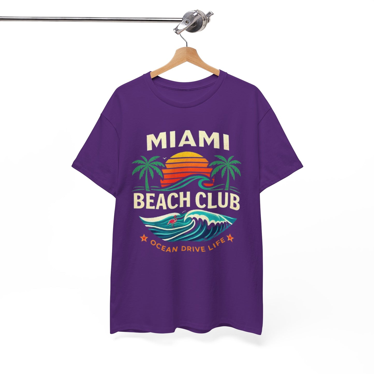 Miami Beach Club Graphic T-Shirt – Ocean Drive Life Palm Tree Sunset Tee