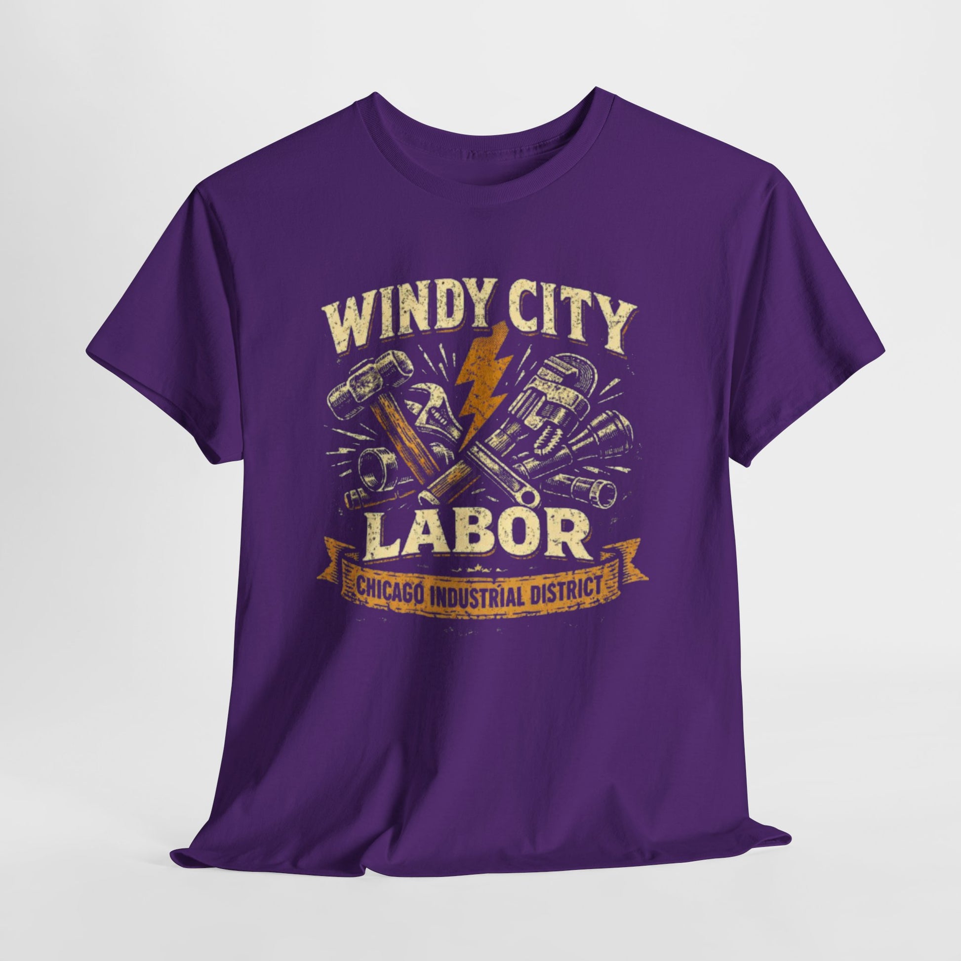 Dark Slate Blue Windy City Labor Chicago Industrial District T-Shirt – Vintage Worker Tools Graphic Tee