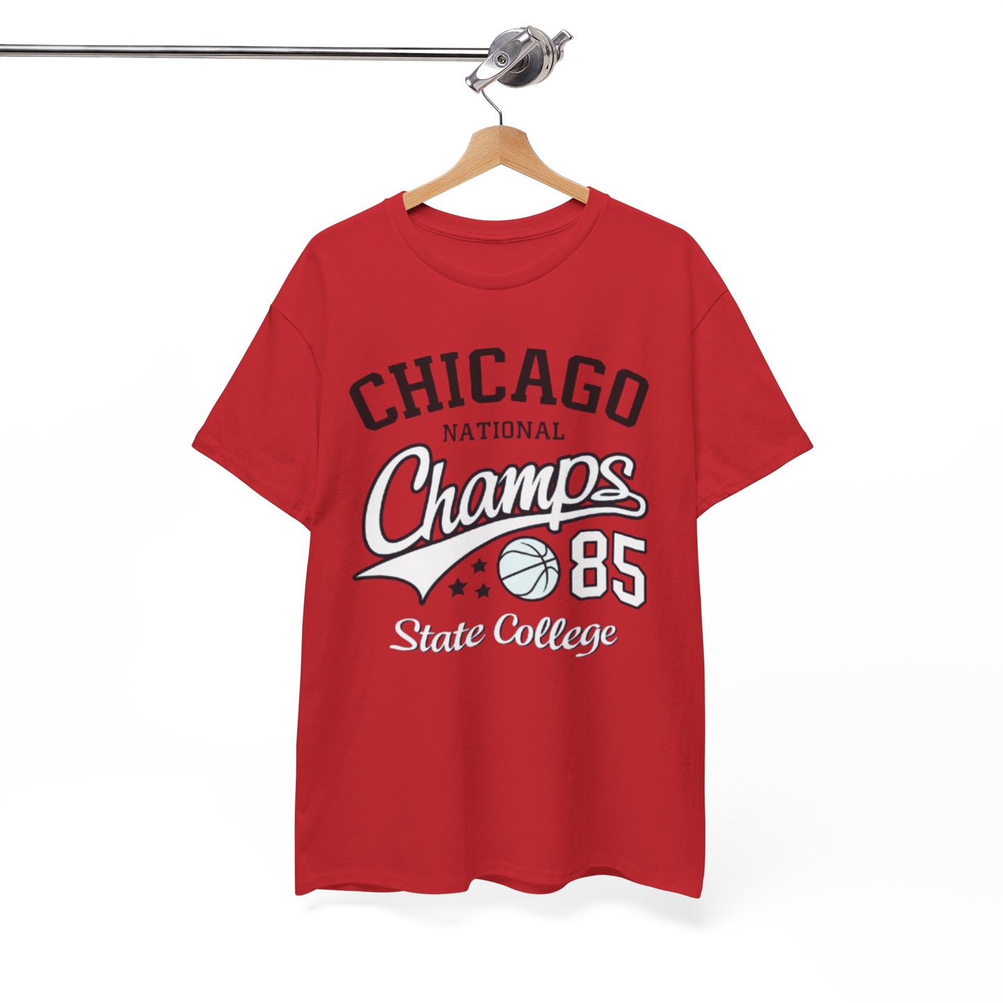 White Smoke Chicago Champs State College T-Shirt – Basketball Streetwear Varsity Tee