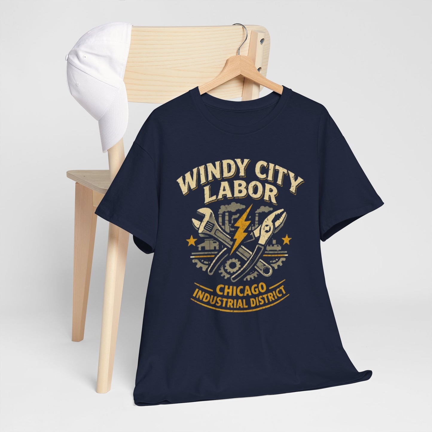 Dark Slate Gray Windy City Labor Chicago Industrial District T-Shirt – Vintage Worker Graphic Tee