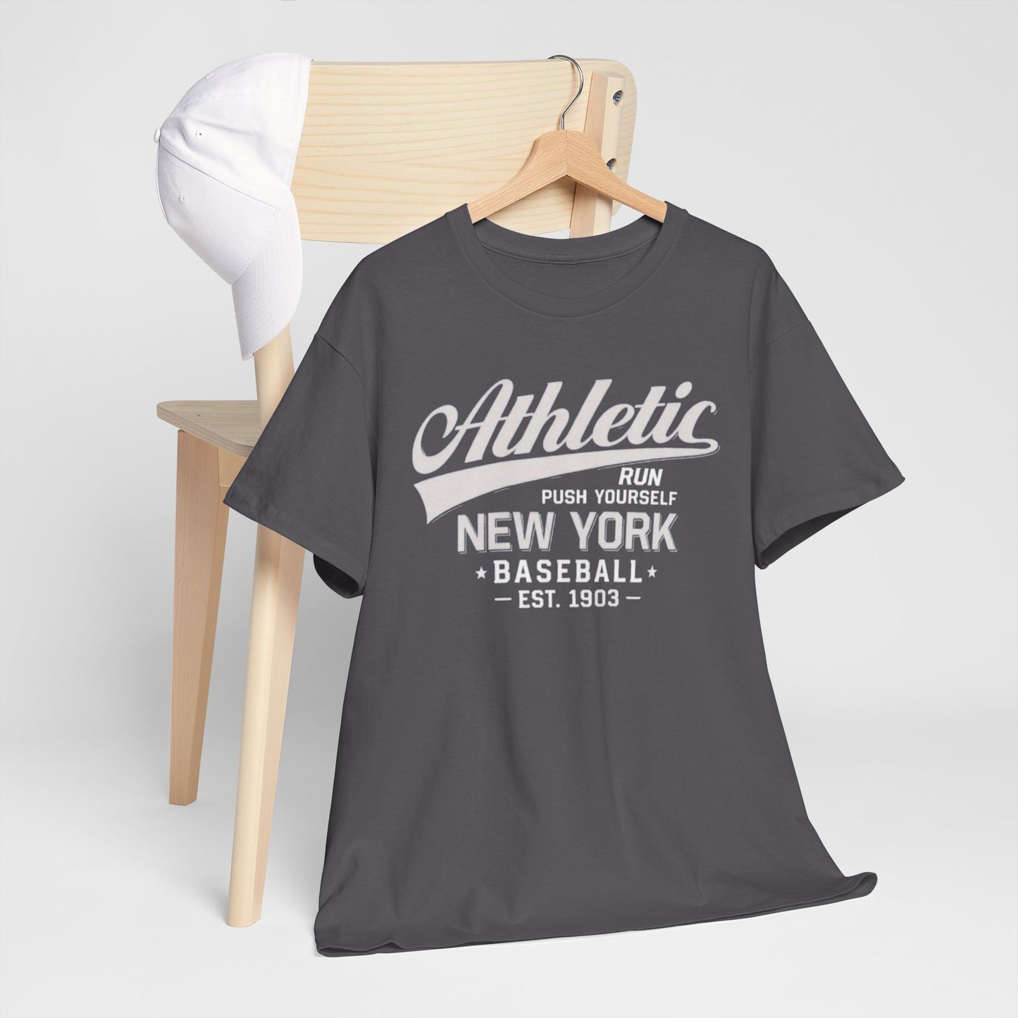 Athletic New York Baseball Tee — 'Athletic: Run, Push Yourself' Vintage Sport T-Shirt
