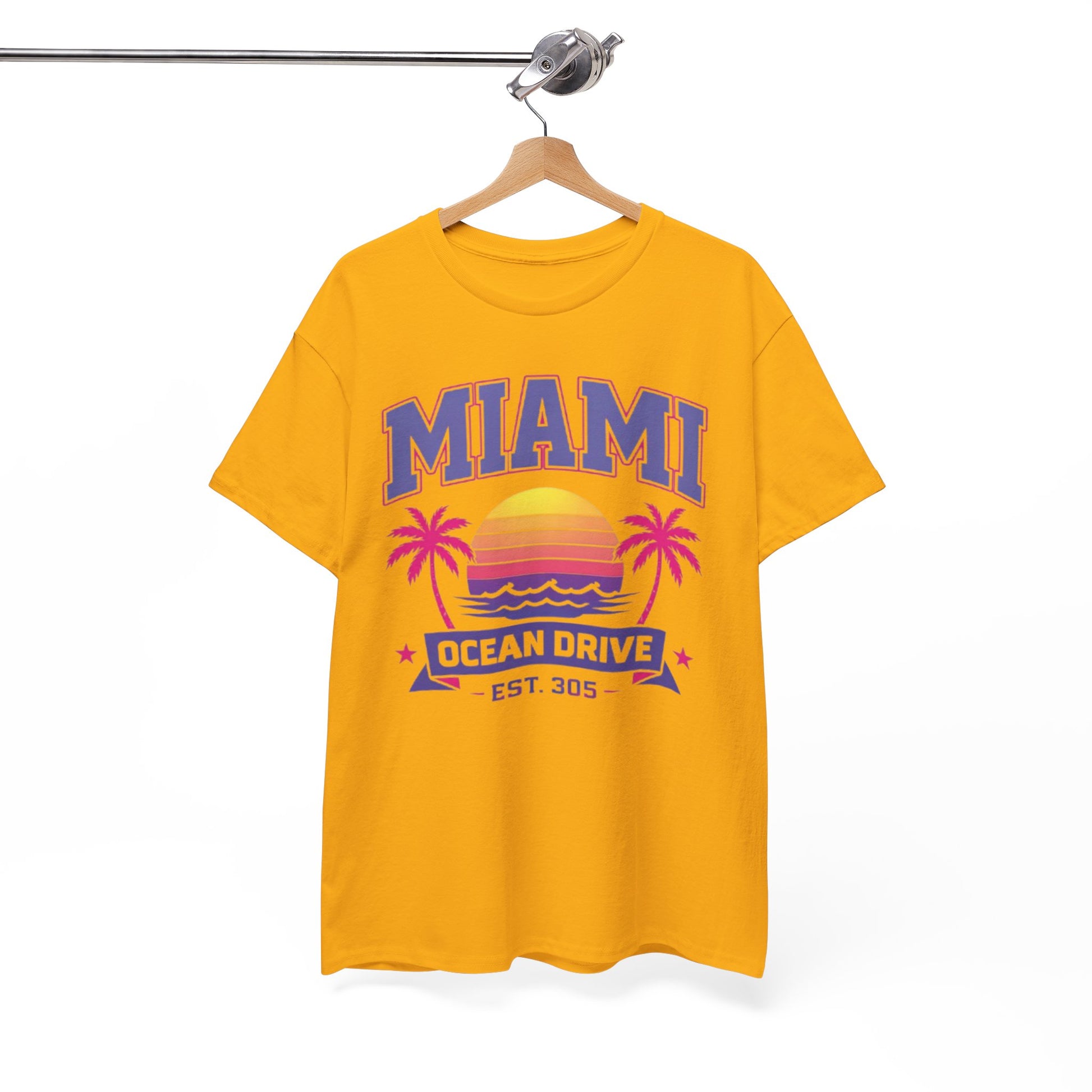 White Smoke Miami Ocean Drive Est. 305 Graphic T-Shirt – Retro Sunset Beach Streetwear Tee