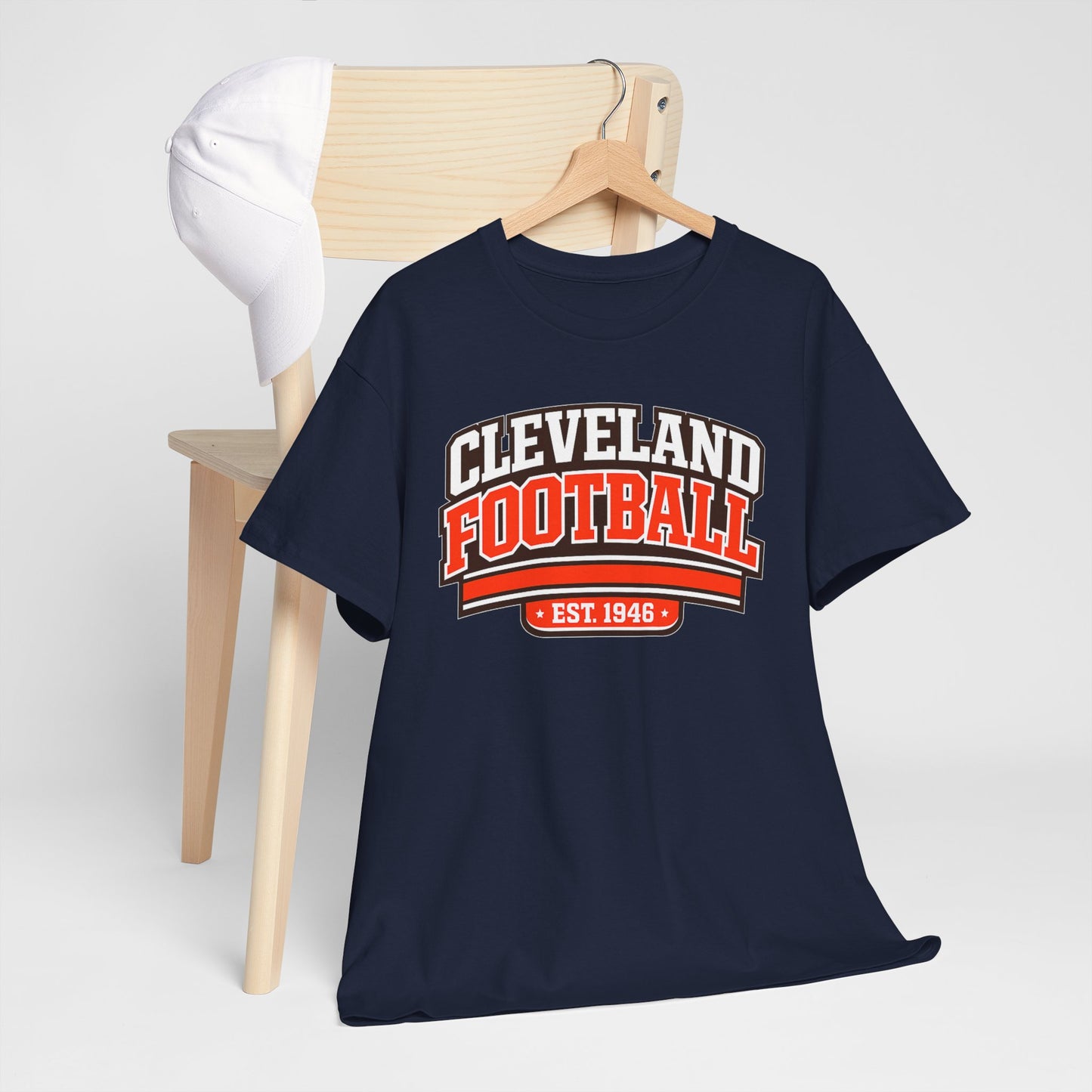 Cleveland Football Tee — Vintage Collegiate Script "Est. 1946"