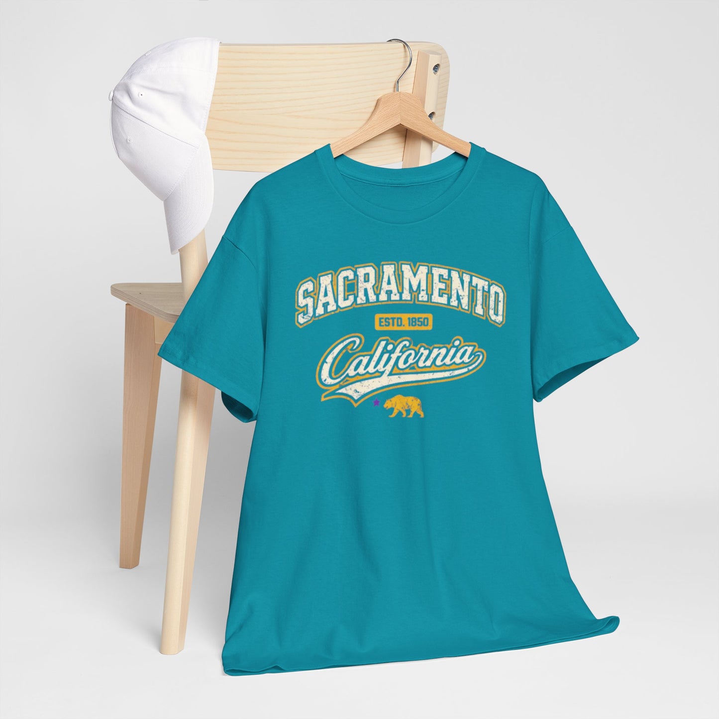Dark Cyan Sacramento California Tee — Retro Collegiate City Shirt
