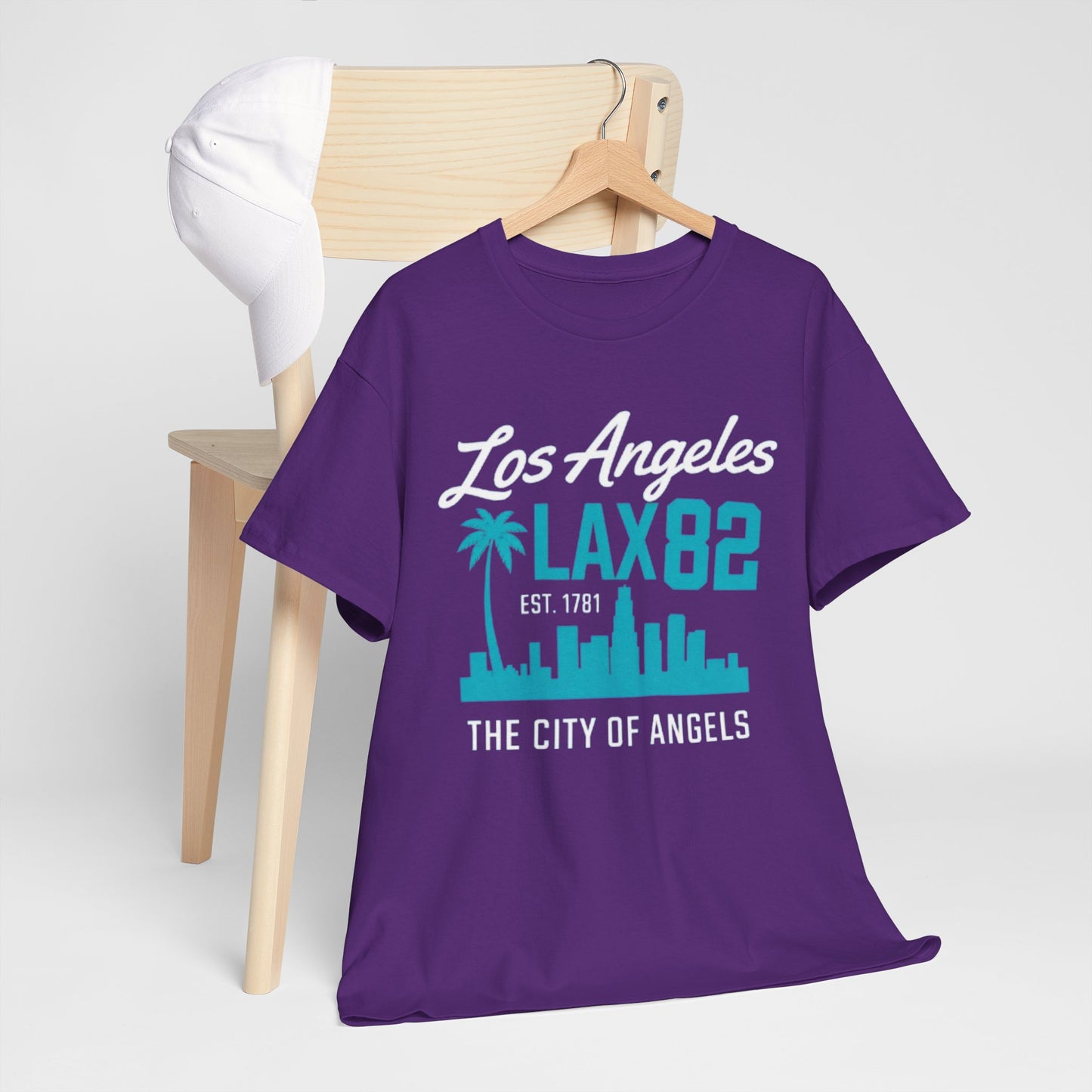Lavender Los Angeles LAX 82 Skyline T‑Shirt — The City of Angels Graphic Tee