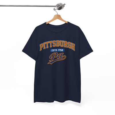 Pittsburgh PA Retro Collegiate T-Shirt – ESTD. 1758 City Tee – casual fan outfit, breathable comfort wear, image 1.0