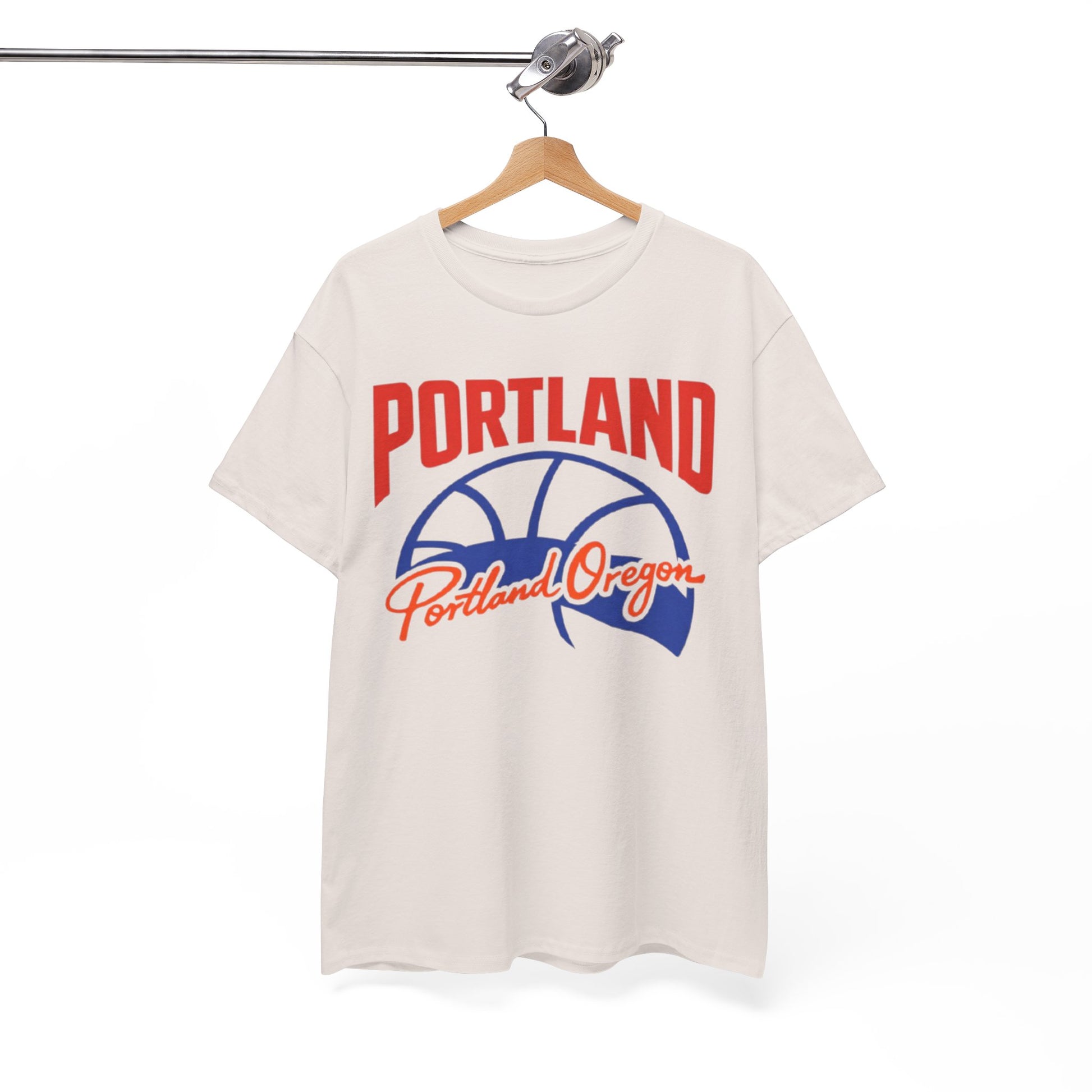 White Smoke Portland Basketball T-Shirt — "Portland Oregon" Retro Hoop Tee