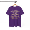 White Smoke Los Angeles State Champs Basketball T-Shirt – Oversized Urban Streetwear City Tee