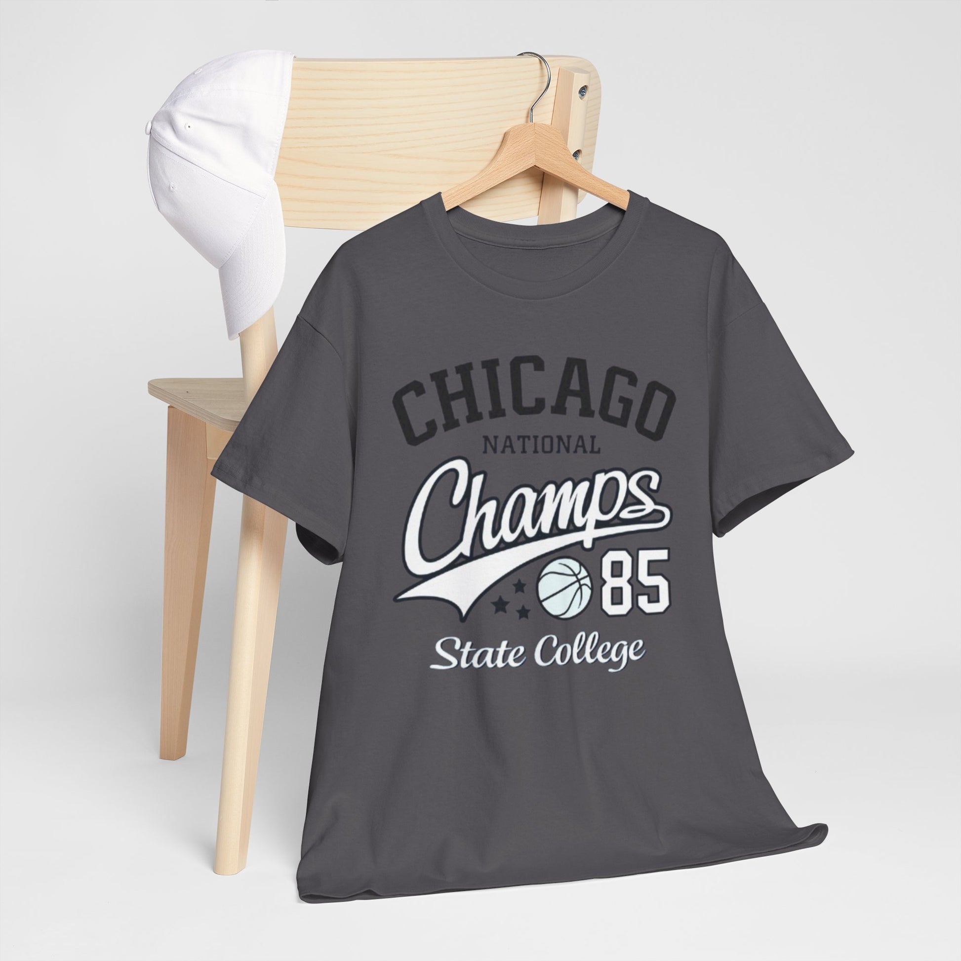 Dim Gray Chicago Champs State College T-Shirt – Basketball Streetwear Varsity Tee
