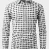 Gray 1pc Printed Plaid Long-sleeve Shirt with Lapel and Button-up Cardigan Style Casual Shirt
