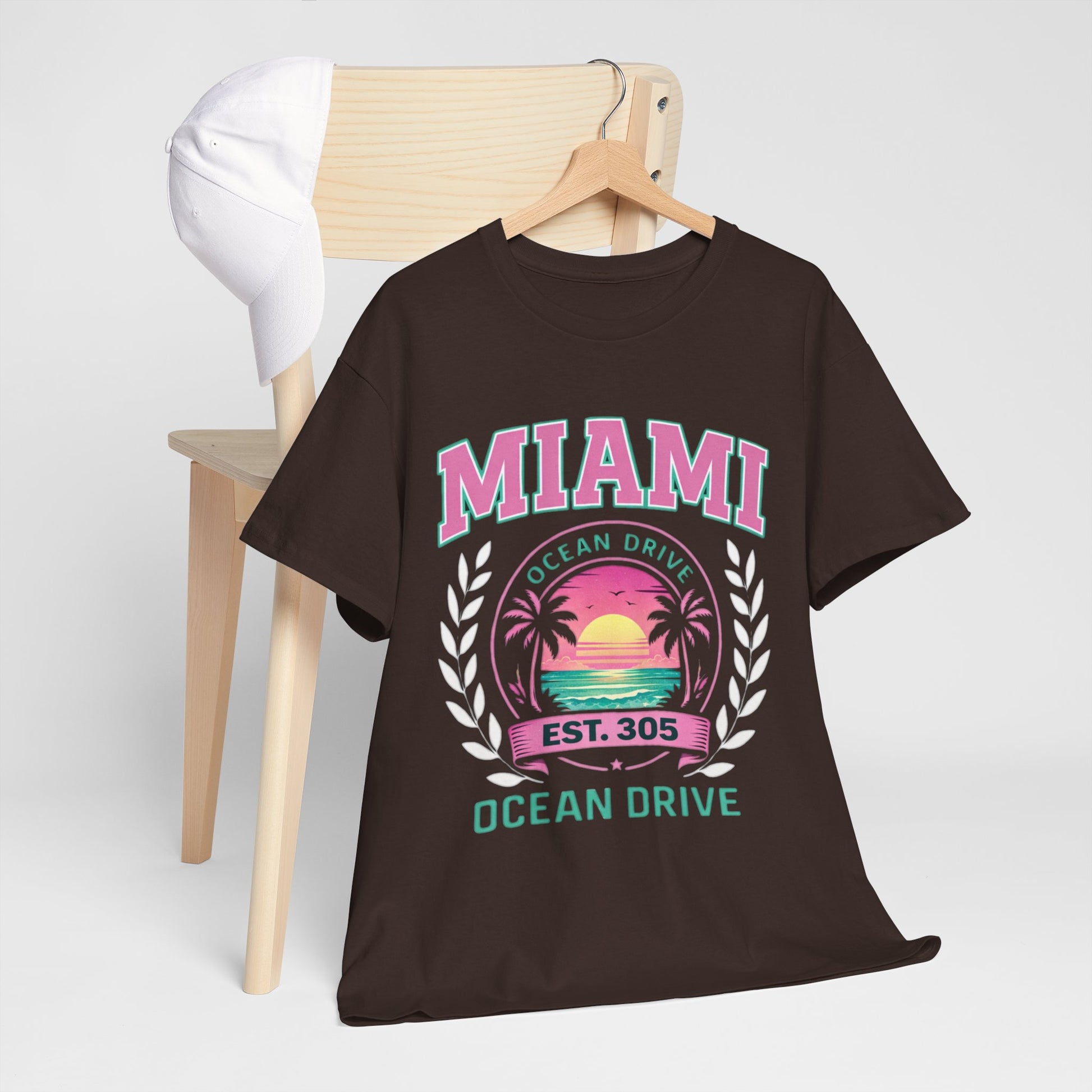 Dark Slate Gray Miami Ocean Drive Est. 305 T-Shirt – Retro Sunset Beach Streetwear Tee
