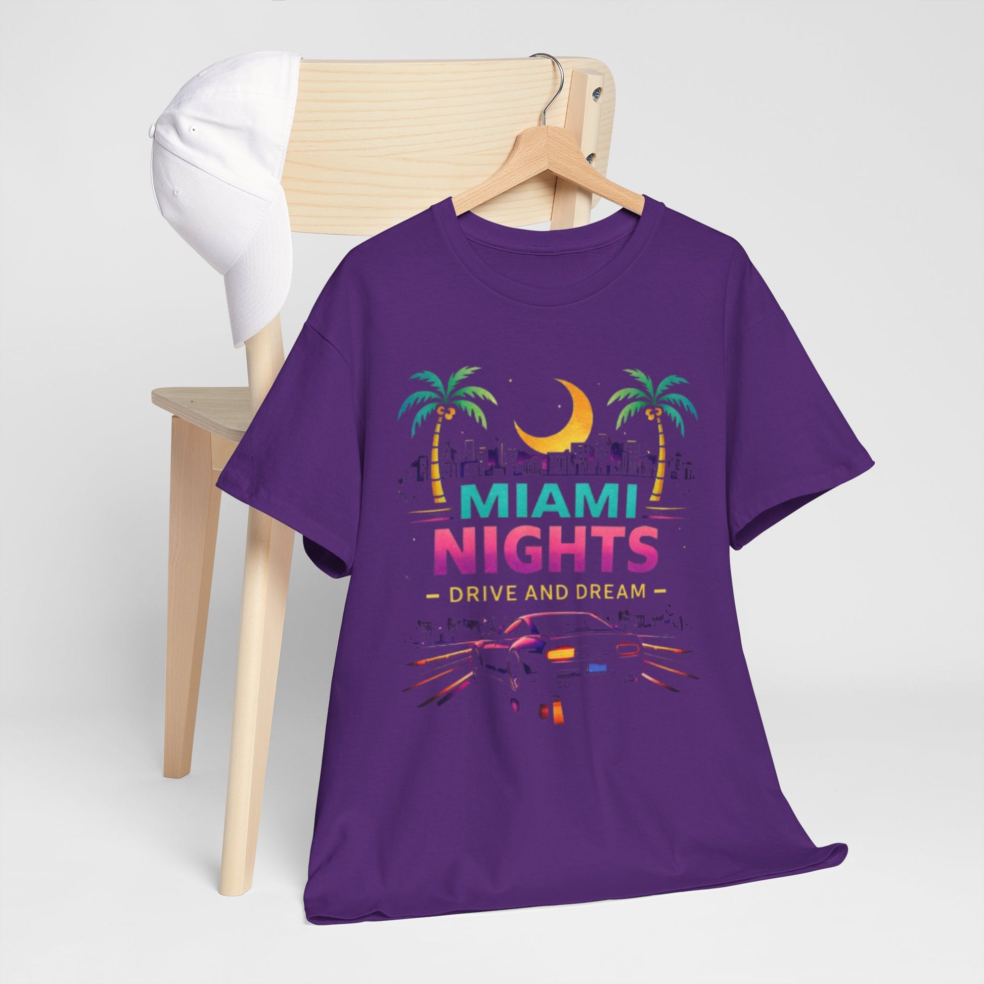 Lavender Retro City Miami Nights Drive and Dream Graphic T-Shirt – Oversized Streetwear Tee