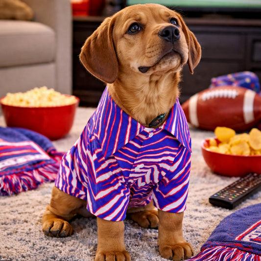 Buffalo zebra Pet‘s Hawaiian Shirt – Red Blue White Zebra Game Day Style