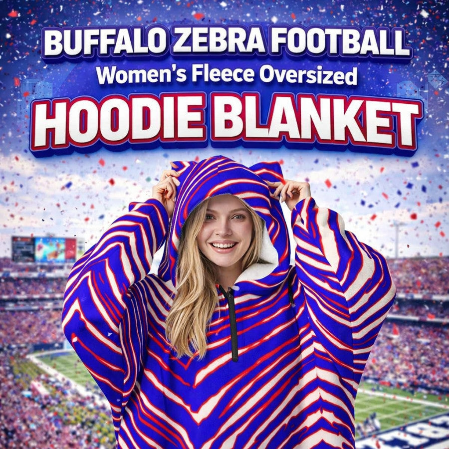Lavender Blush Buffalo Zebra Football Women’s Fleece Oversized Hoodie Blanket With Decorative Ears – Cozy Game Day