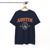 White Smoke Austin Texas TX Shield Graphic Tee — Vintage College-Style City T-Shirt