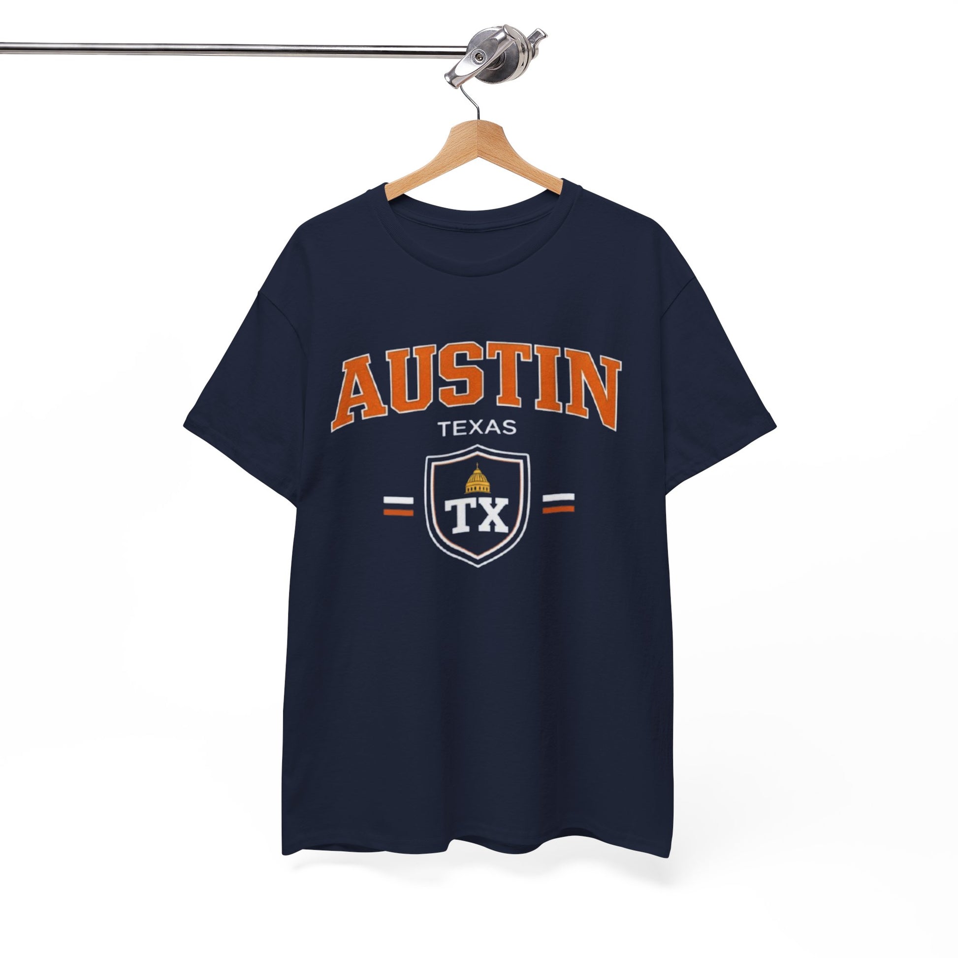 White Smoke Austin Texas TX Shield Graphic Tee — Vintage College-Style City T-Shirt