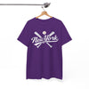 White Smoke New York Baseball Tee — Vintage Script & Crossed Bats T‑Shirt