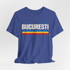 Dark Slate Blue Tricou retro cu dungi București — grafic vintage cu orașe din România