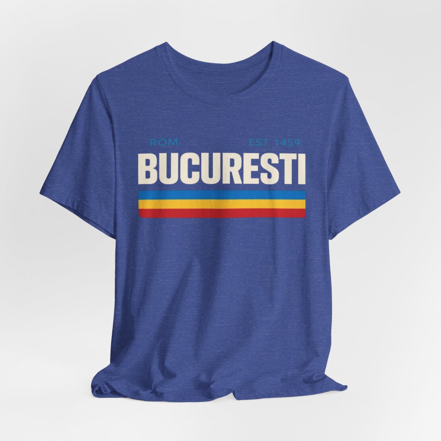 Dark Slate Blue Tricou retro cu dungi București — grafic vintage cu orașe din România