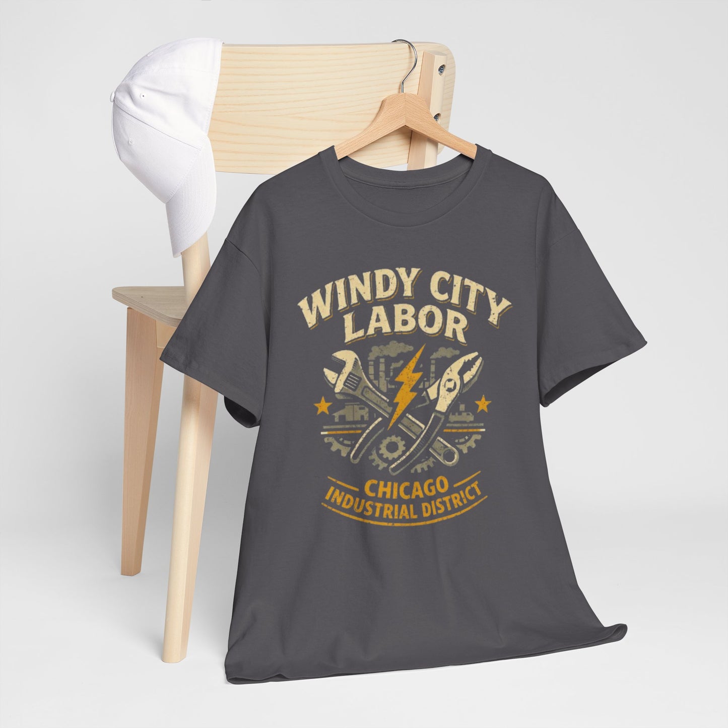 Dim Gray Windy City Labor Chicago Industrial District T-Shirt – Vintage Worker Graphic Tee