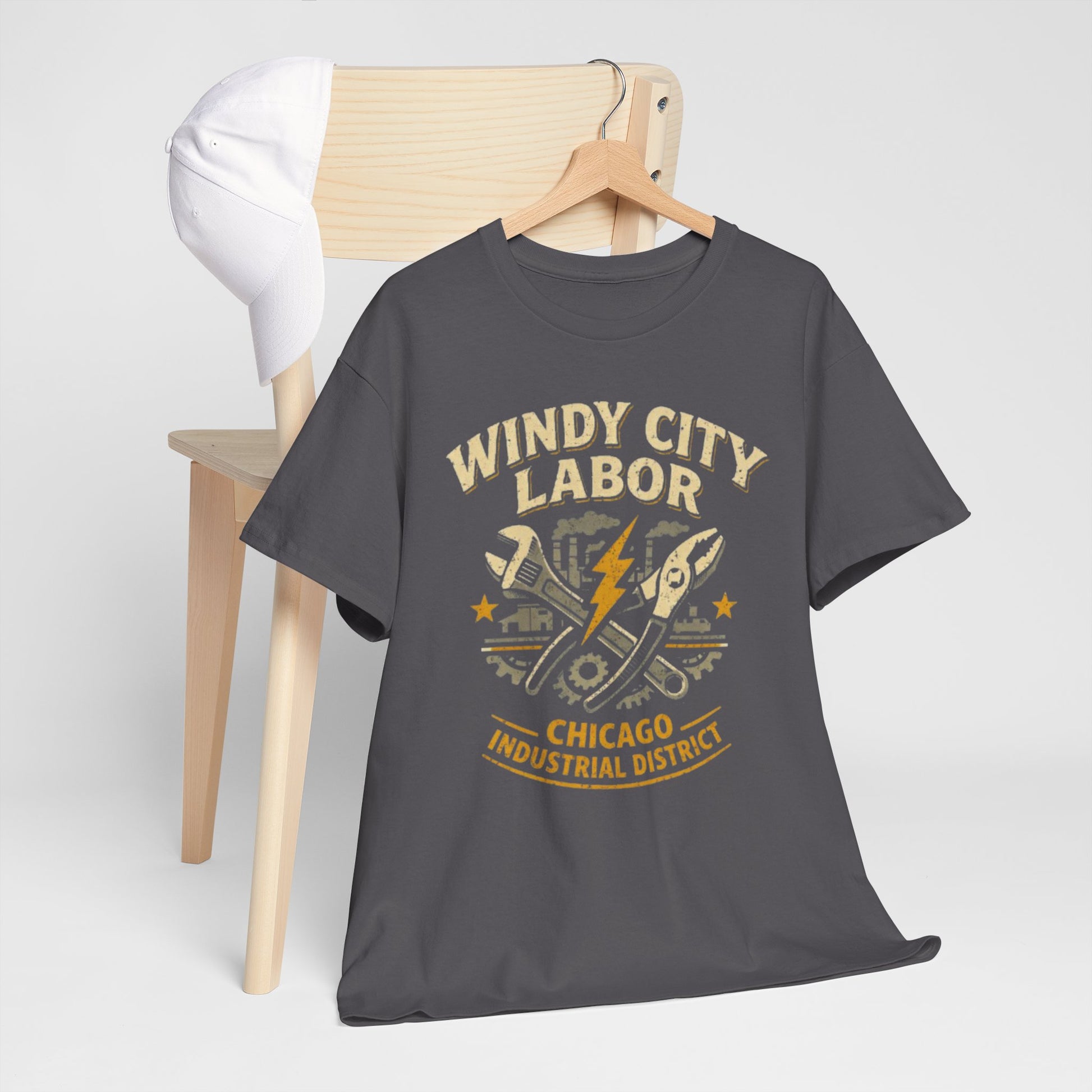 Dim Gray Windy City Labor Chicago Industrial District T-Shirt – Vintage Worker Graphic Tee