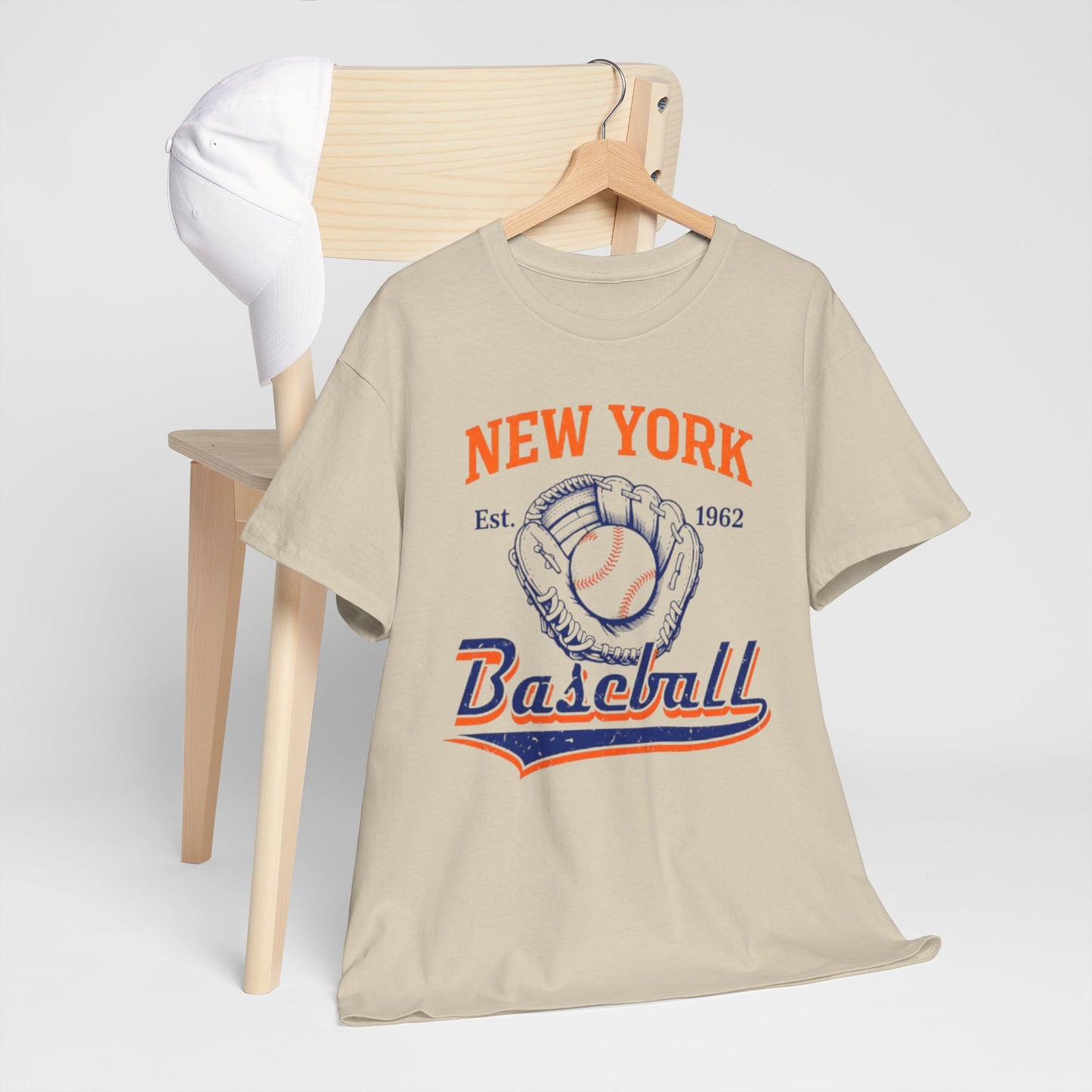 Gray New York Baseball Vintage Tee — Retro Glove & Ball Graphic T-Shirt