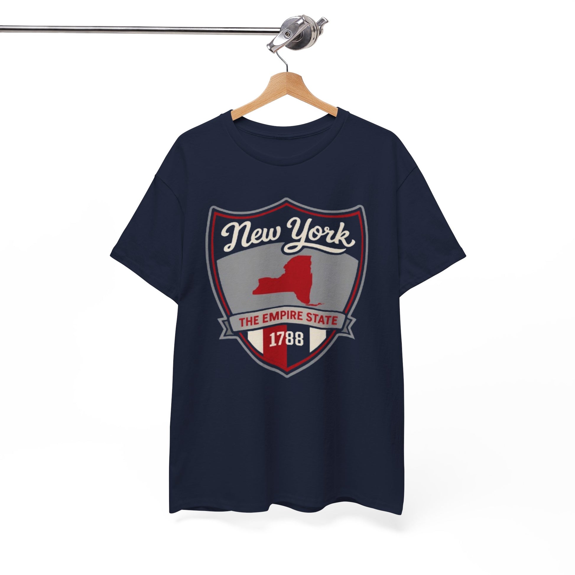 White Smoke New York Shield T‑Shirt — The Empire State 1788 Retro Badge Tee