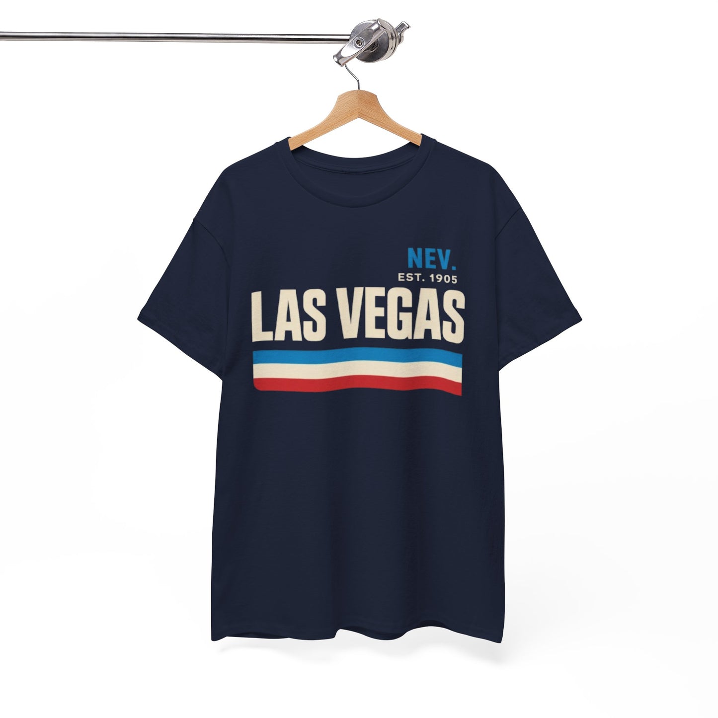 White Smoke Las Vegas Vintage Stripe Tee — Nev. EST. 1905 Retro City T‑Shirt